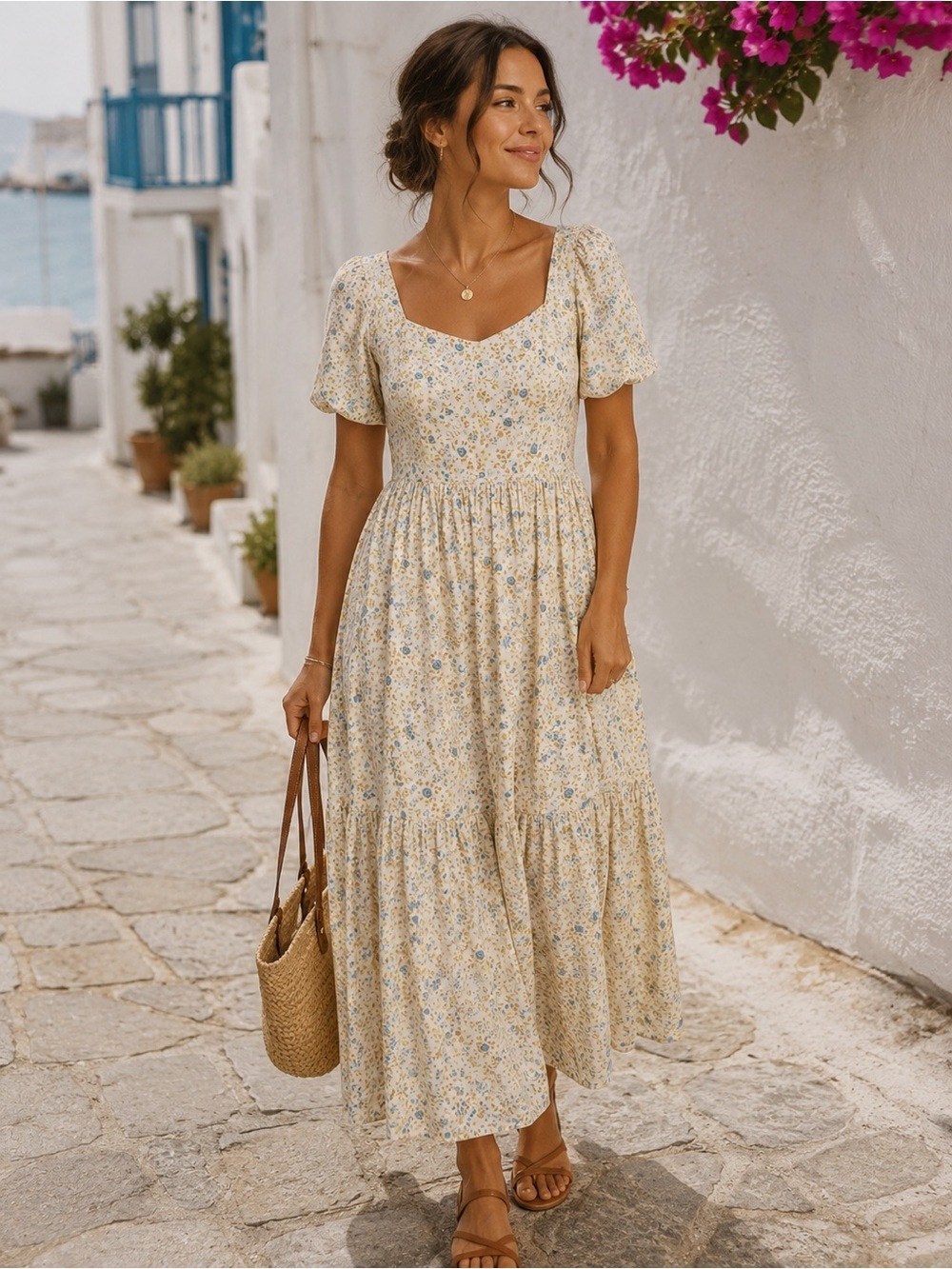 Madewell Folkmagic Floral Flutter Sleeve Tiered Maxi Dress